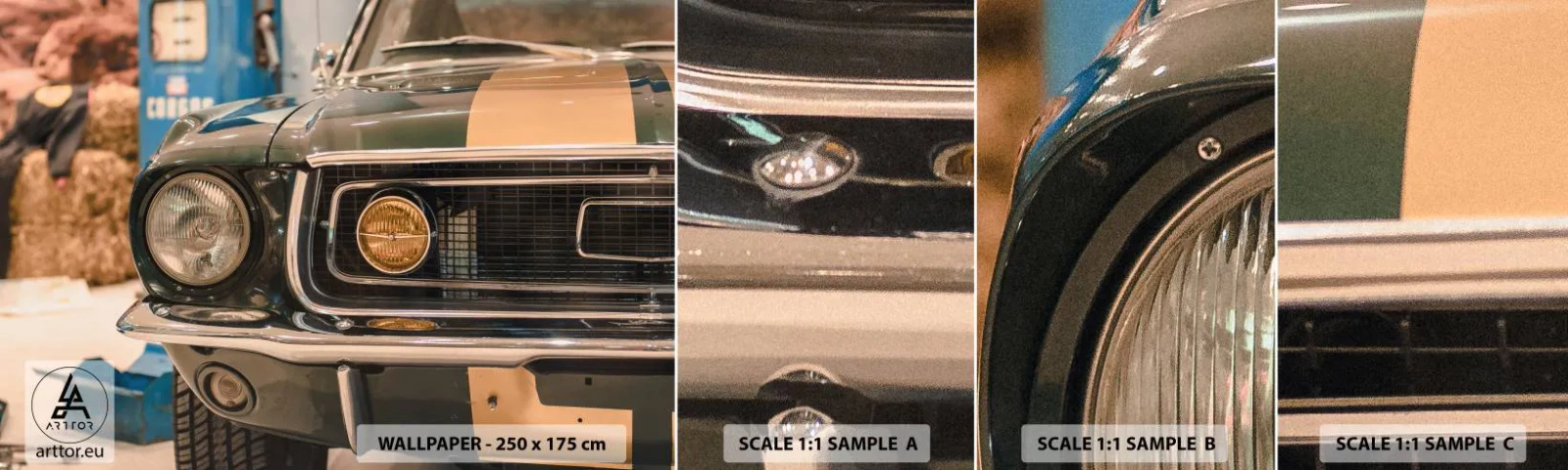 Photo Wallpaper Sample Self-Adhesive Deluxe Sticker - Encounter with the Legend - Car, Automotive, Oldschool - 100x30 cm