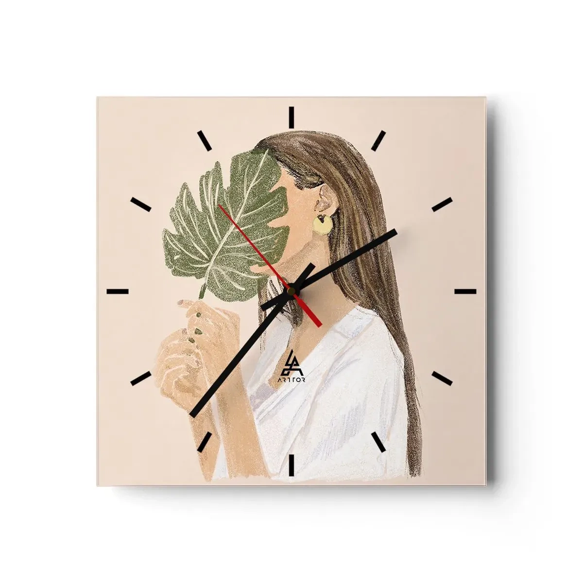 Wall clock - Clock on glass - Mysterious Portrait with a Fan - 40x40 cm