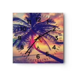Wall clock - Clock on glass - Evening under the Palm Trees - 30x30 cm