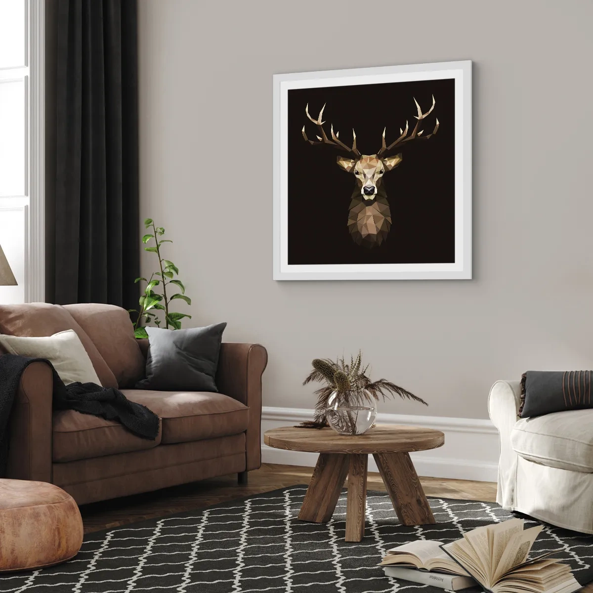 Poster in white frmae - Cubist Deer - 40x40 cm