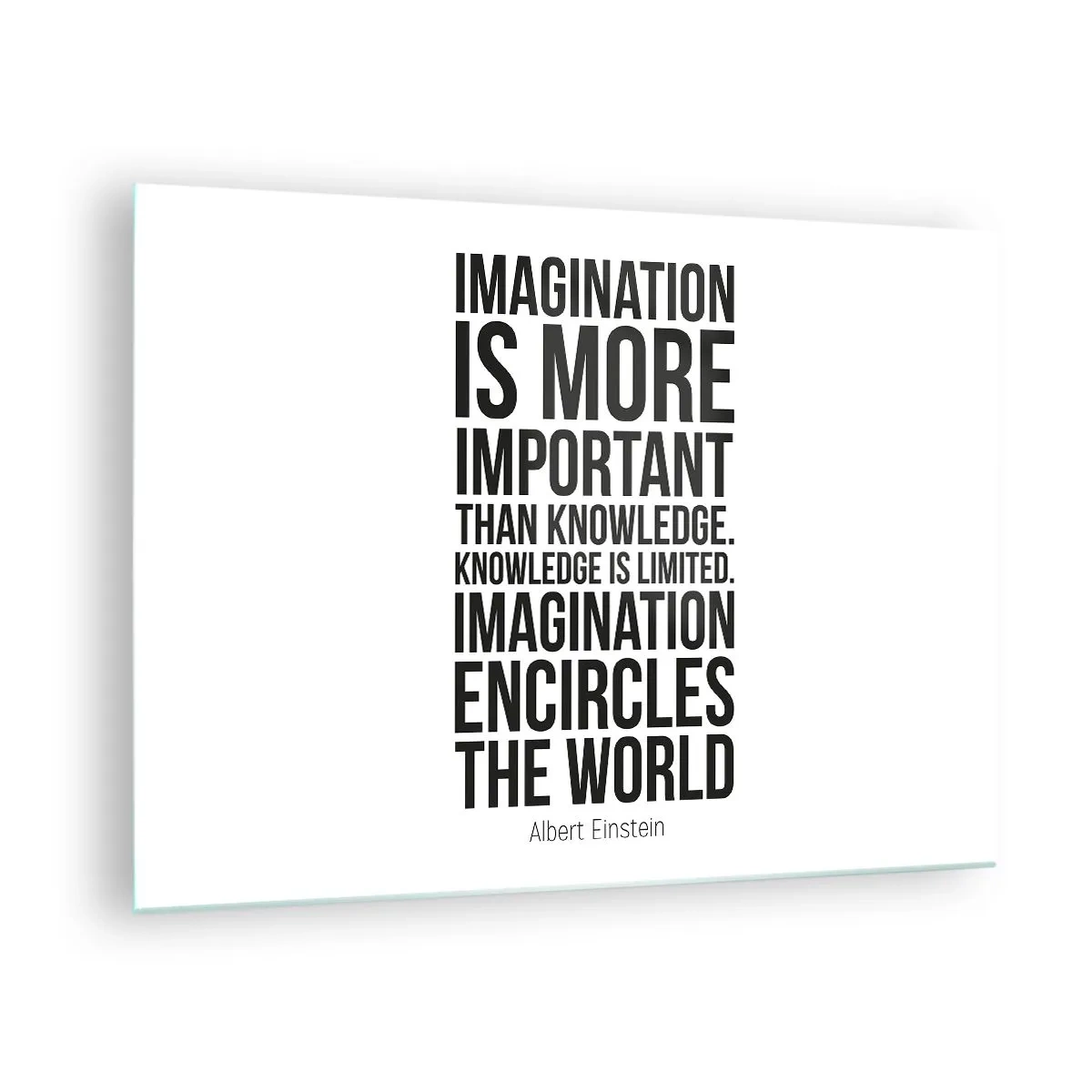Glass picture - A quote about imagination in minimalist typography - 70x50cm - Einstein about Power of Imagination - Modern wall decoration for the living room and bedroom ARTTOR