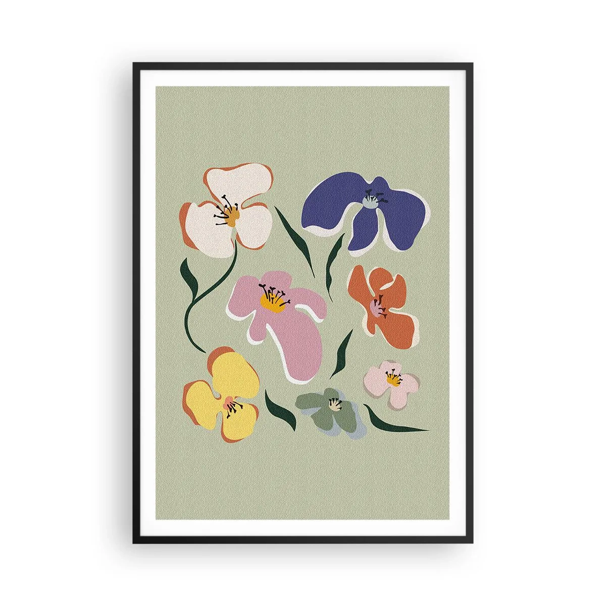 Poster in black frame - Pansies in a Row - 70x100 cm