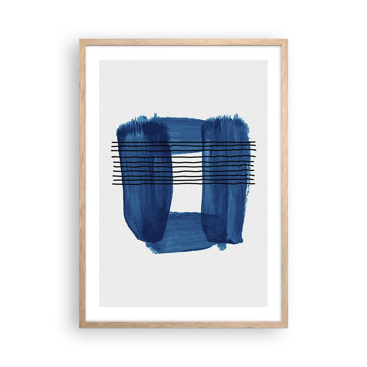 Poster in light oak frame - Blue and Black Composition - 50x70 cm