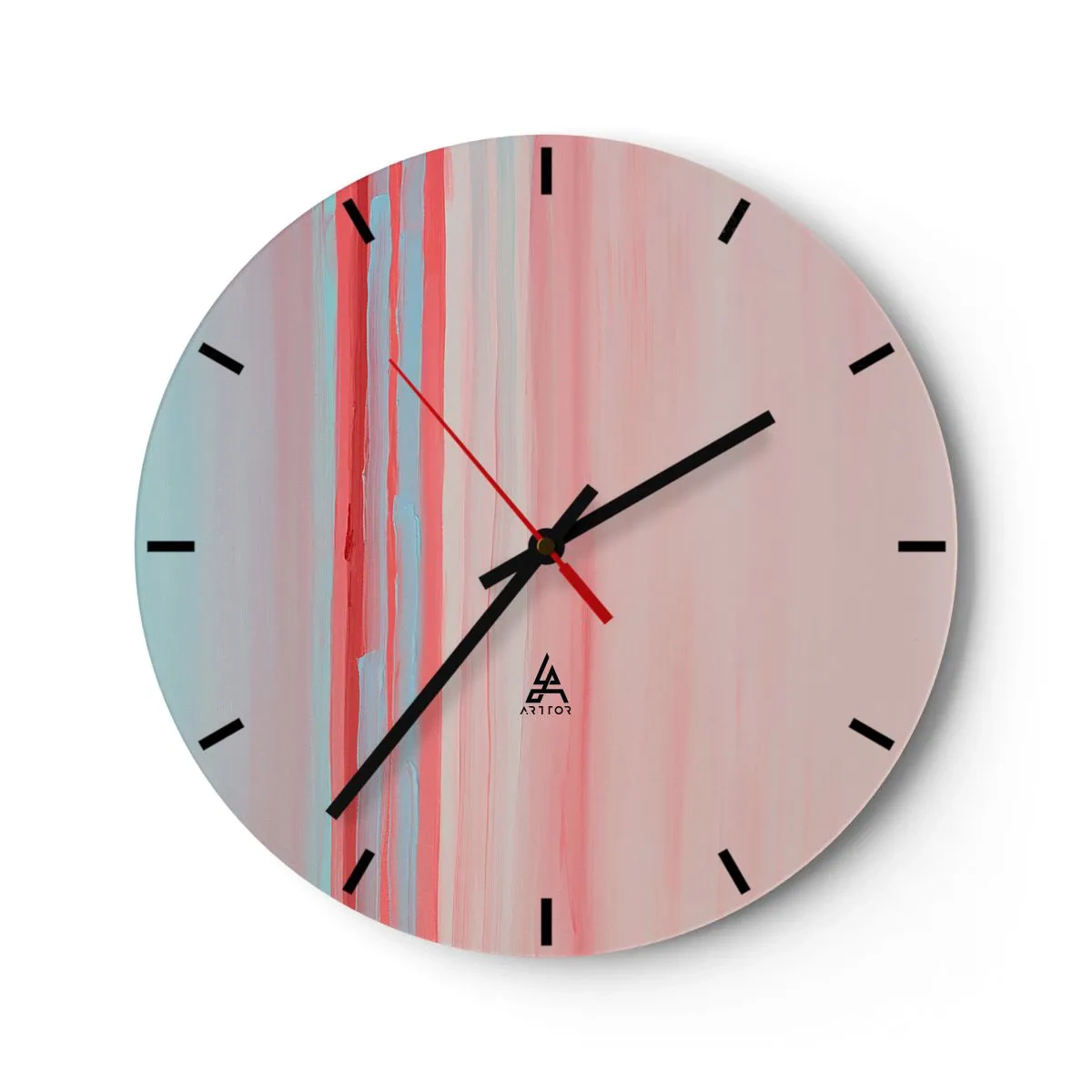Wall clock - Clock on glass - Pastel vertical streaks in shades of pink and blue - 30x30cm - Abstract at Dawn - Modern wall decoration for the living room, kitchen, and bedroom ARTTOR