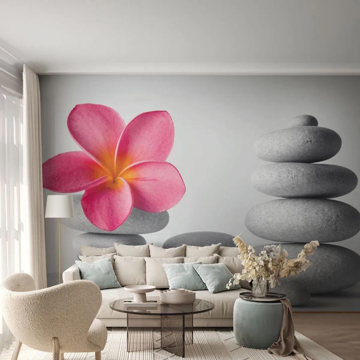 Photo Wallpaper Premium Sand - Stone on Stone - Flower, Stones, Spa - 100x70 cm