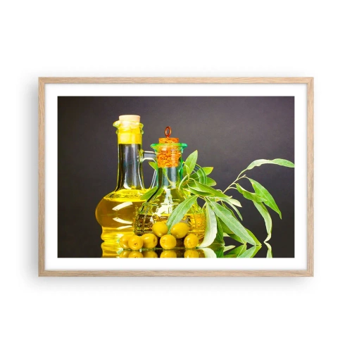 Poster in light oak frame - Still Life with Olives and Olive Oil - 70x50 cm