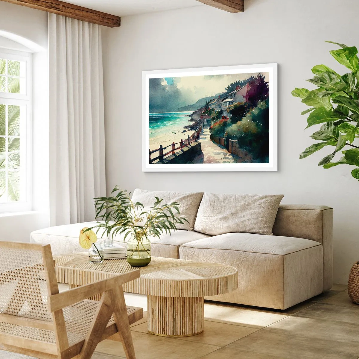 Poster in white frmae - Mediterranean Town - 91x61 cm
