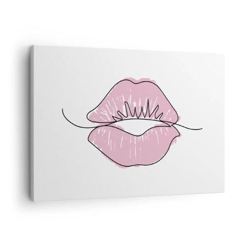 Canvas picture - Minimalist lip drawing in a pink shade - 70x50cm - Ready for a Kiss? - Modern wall decoration for the living room and bedroom ARTTOR
