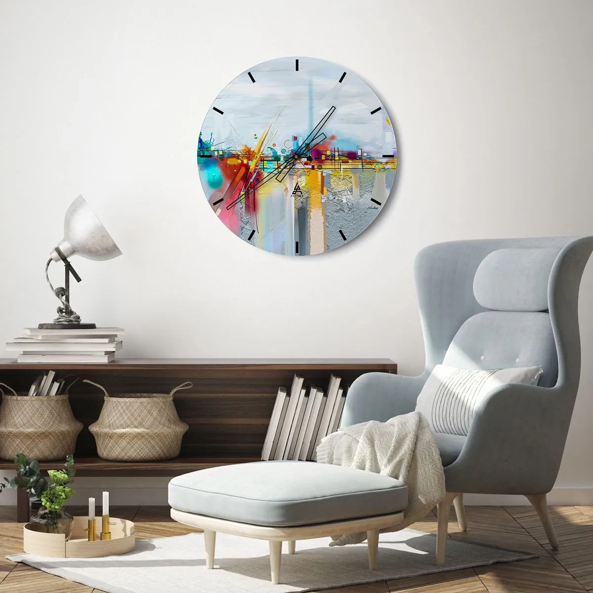 Wall clock - Clock on glass - Bridge of Joy over the River of Life - 30x30 cm