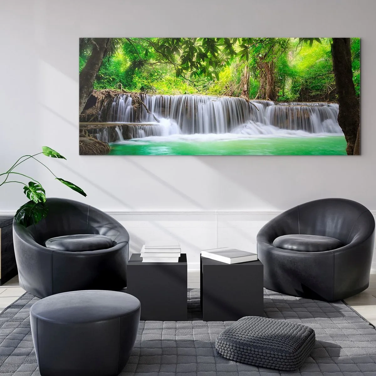 Glass picture - Cascade in Green - 160x50 cm