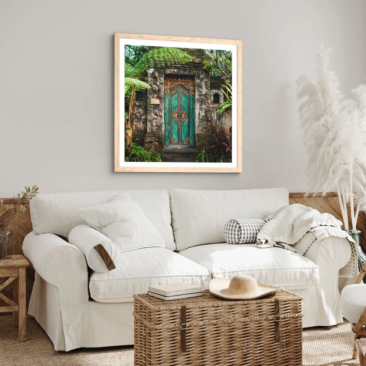 Poster in light oak frame - Door to Exotic World - 40x40 cm