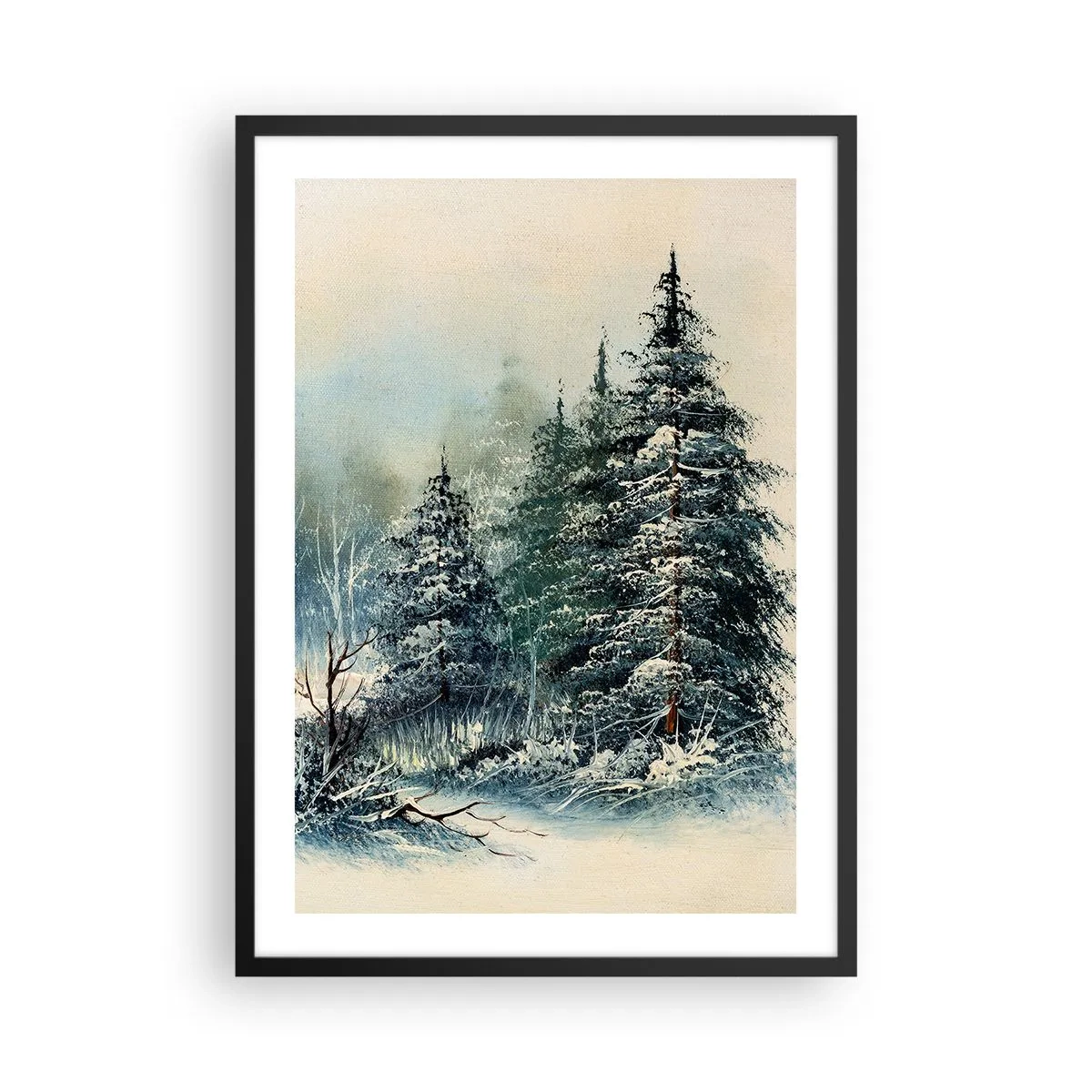 Poster in black frame - Snow-covered trees in a winter forest against a calm sky - 50x70cm - Ready for Christmas - Modern wall decoration for the living room and bedroom ARTTOR