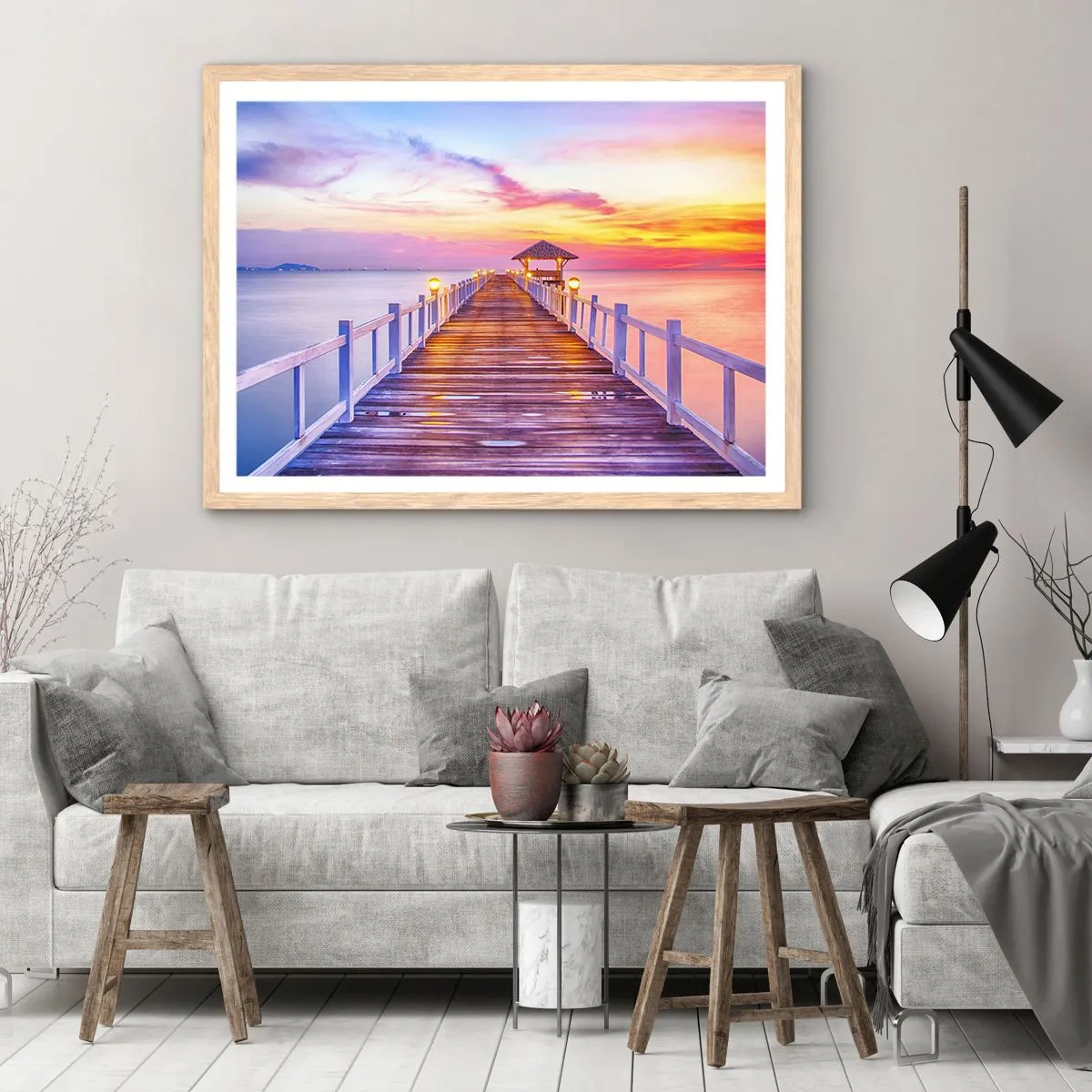 Poster in light oak frame - Lilac and Gold Silence of an Evening - 50x40 cm