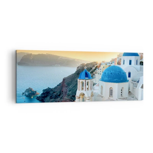Canvas picture - Santorini - Snuggling up to the Rocks - 140x50 cm
