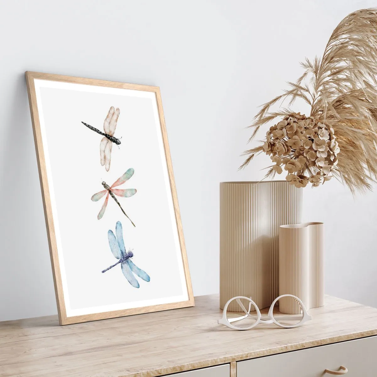 Poster in light oak frame - Lightness of Dragonflies - 40x50 cm