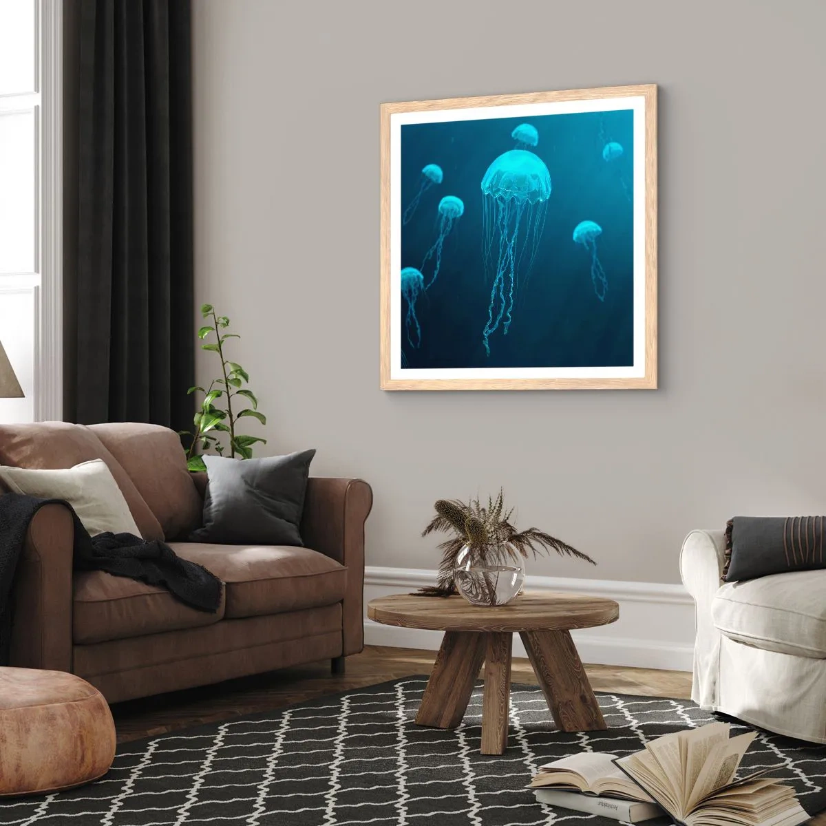 Poster in light oak frame - Ocean Dance - 40x40 cm