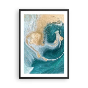 Poster in black frame - Abstract gold and turquoise motif in fluid forms - 50x70cm - Swirl of Gold and Turquiose - Modern wall decoration for the living room and bedroom ARTTOR