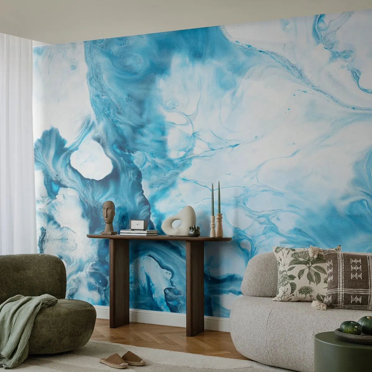Self-Adhesive Photo Wallpaper Deluxe Sticker - Concert of Blue - Abstraction, Piece, Modern Art - 300x210 cm