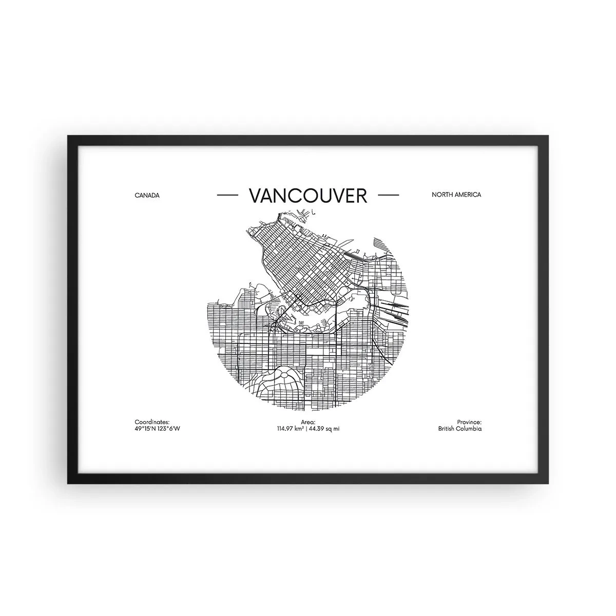 Poster in black frame - Anatomy of Vancouver - 70x50 cm