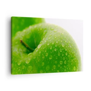 Canvas picture - Close-up of a green apple with water drops - 70x50cm - Green, Cool Freshenss - Modern wall decoration for the living room and bedroom ARTTOR