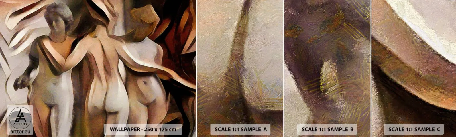 Photo Wallpaper Sample Standard Eco - Three Graces 2.0 - Woman, Cubism, Piece - 100x30 cm