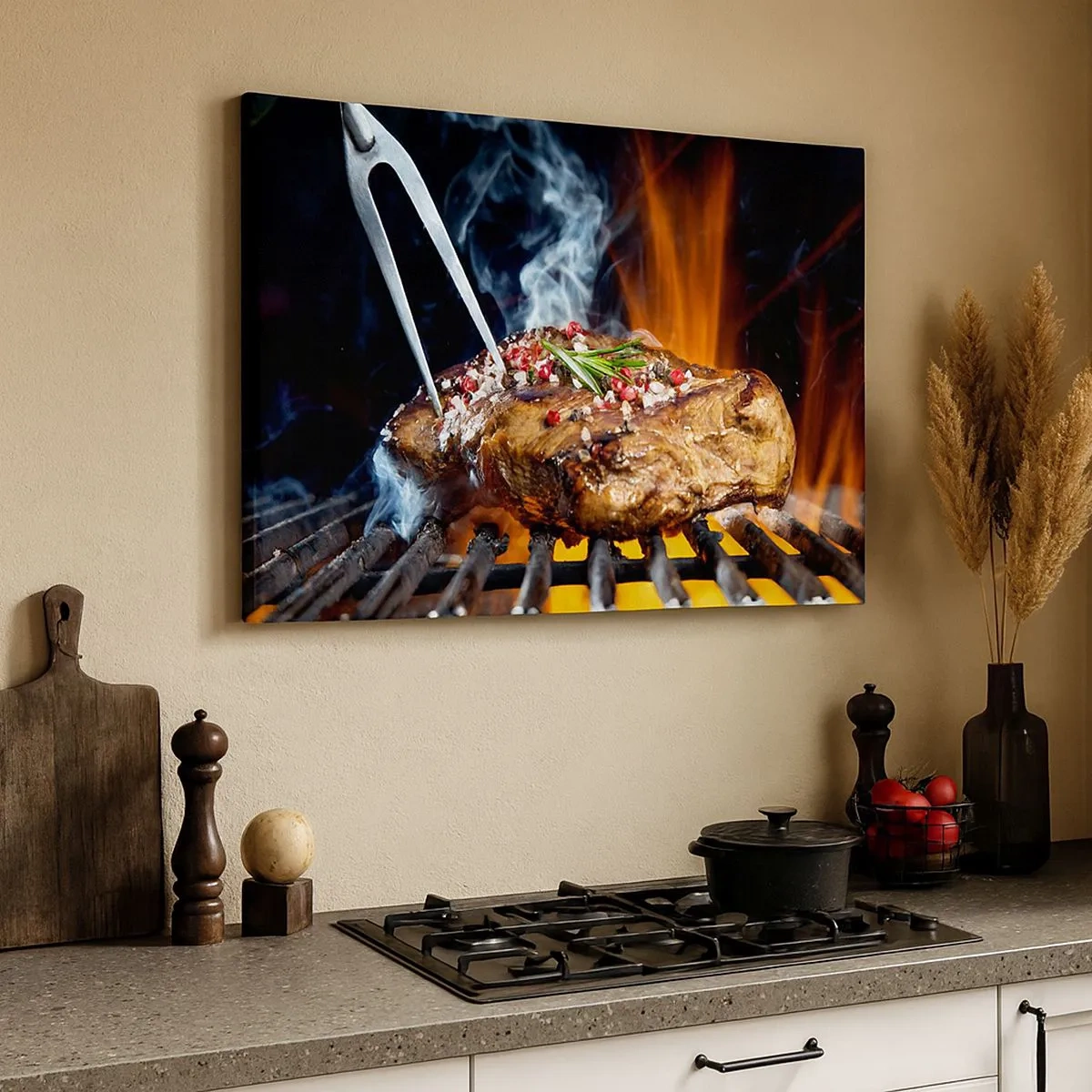 Canvas picture - Grilled steak on a grill with spices - 70x50cm - Juicy and Fragrant - Modern wall decoration for the living room and bedroom ARTTOR