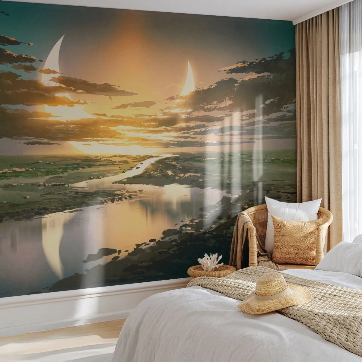 Self-Adhesive Photo Wallpaper Deluxe Sticker - Somewhere in a Distant Galaxy - Landscape, Moon, Fantasy - 350x256 cm