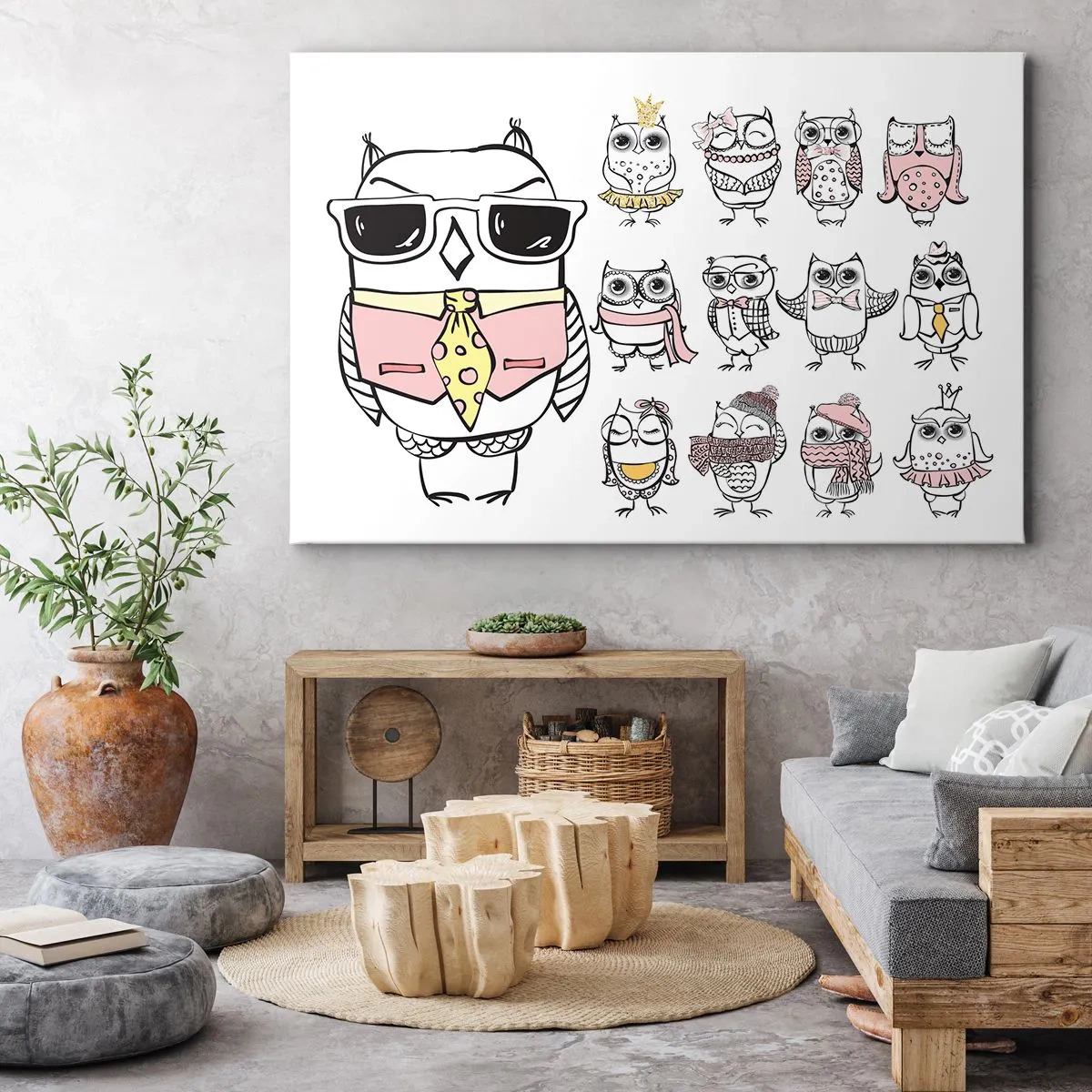 Canvas picture - Owls in different styles and clothes - 70x50cm - So Many Roles to Play - Modern wall decoration for the living room and bedroom ARTTOR