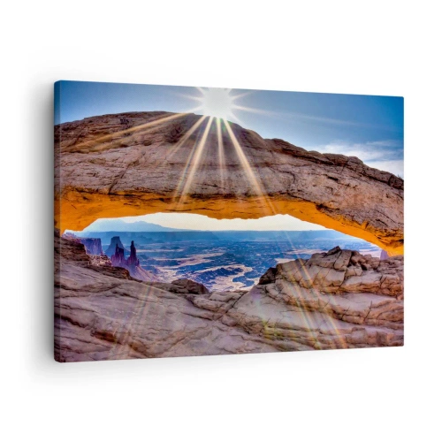 Canvas picture - Rock arch overlooking the canyon at sunrise - 70x50cm - Through Rocky Gate - Modern wall decoration for the living room and bedroom ARTTOR