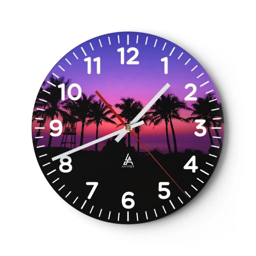 Wall clock - Clock on glass - Evening under the Palms - 30x30 cm