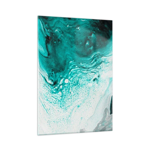 Glass picture - Dissolving in White and Turquoise - 50x70 cm