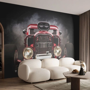 Photo Wallpaper Standard Eco - A classic hot rod in a dark background with striking lighting. - 100x70cm - Fast and Furiously Beautiful - Modern wall decoration for the living room and bedroom ARTTOR
