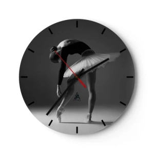 Wall clock - Clock on glass - Black and white ballerina in a classic dance pose - 30x30cm - Belle Ballet Dancer - Modern wall decoration for the living room, kitchen, and bedroom ARTTOR