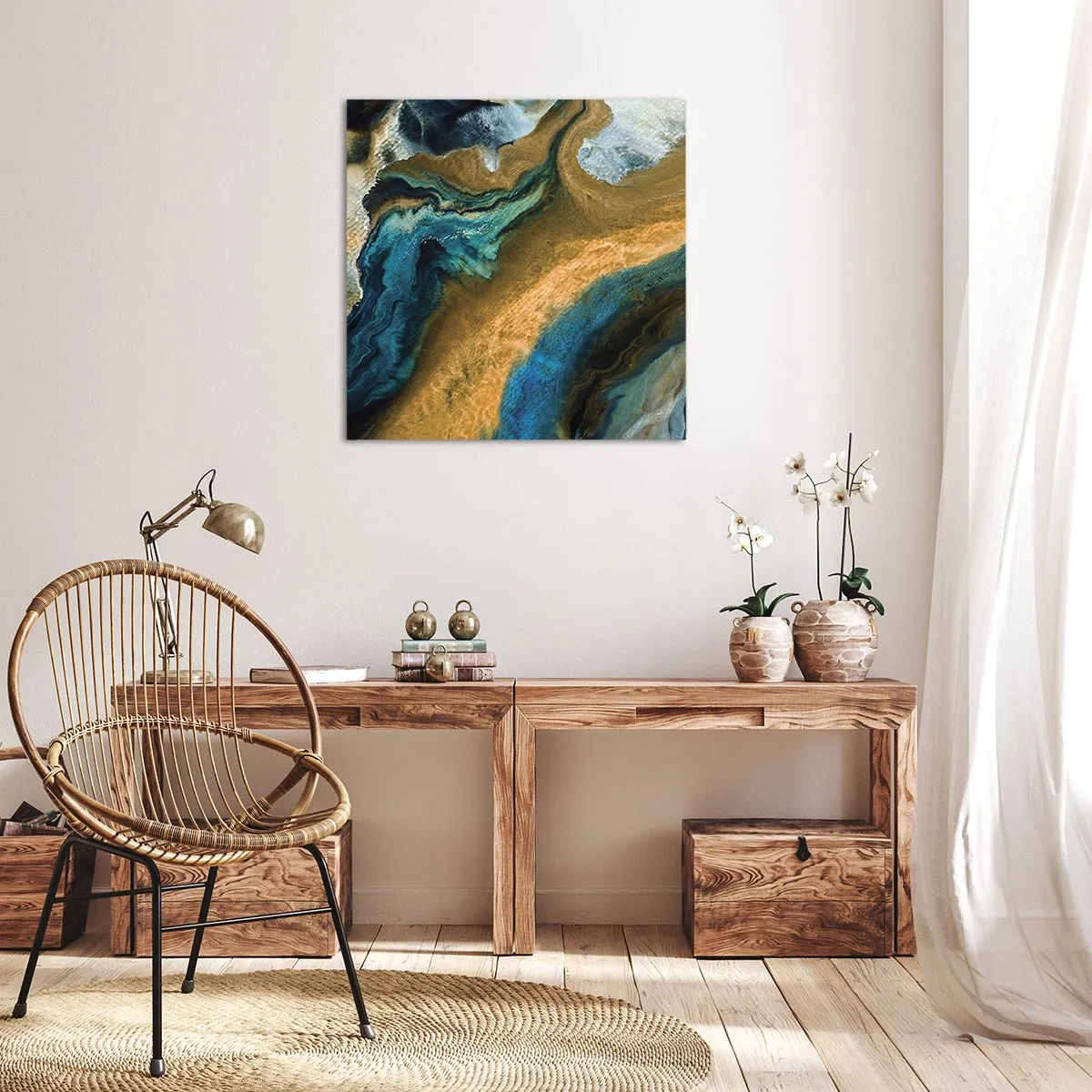 Canvas picture - Blue -Yellow - Mutal Influences - 60x60 cm