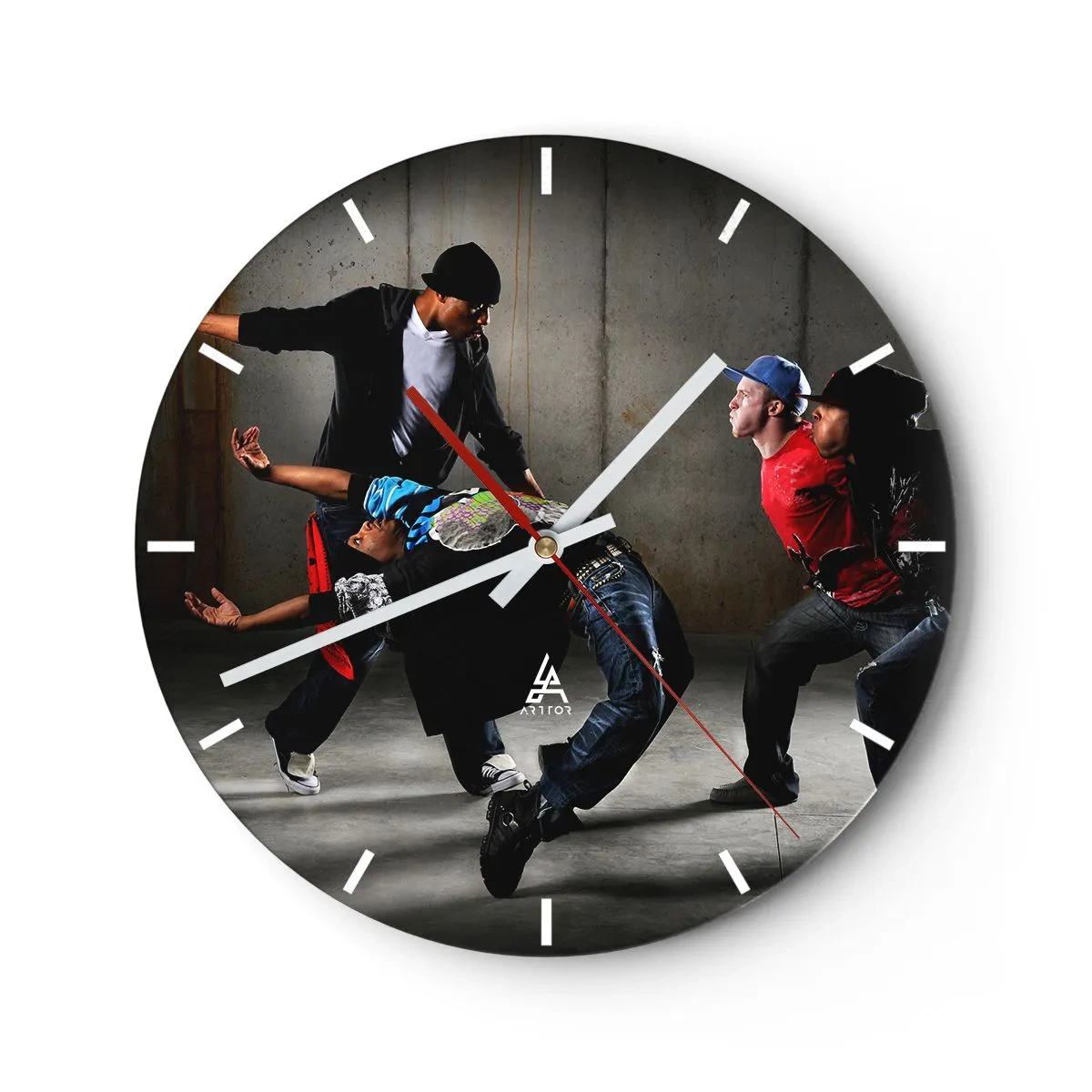 Wall clock - Clock on glass - Dancing with Street Wind - 40x40 cm