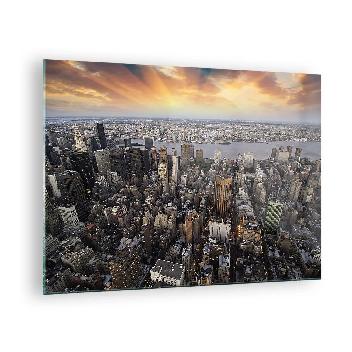 Glass picture - City panorama with a view of skyscrapers at sunset - 70x50cm - Beating Heart of Our Times - Modern wall decoration for the living room and bedroom ARTTOR