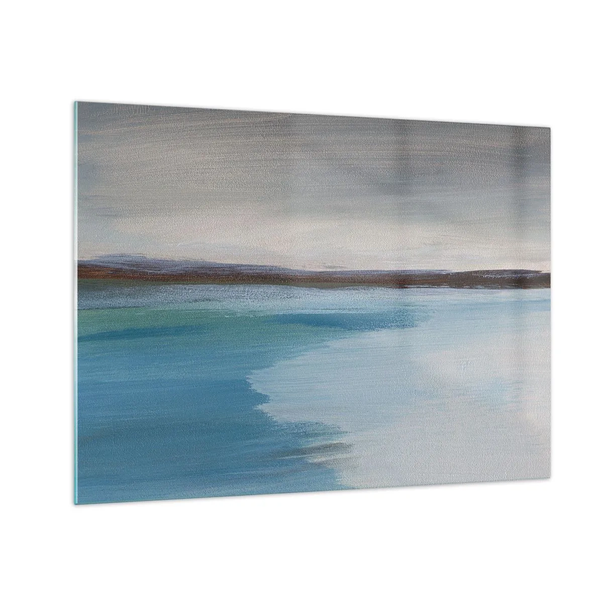 Glass picture - A tranquil landscape with water and distant hills in pastel tones. - 70x50cm - Horizontal Landscape - Modern wall decoration for the living room and bedroom ARTTOR