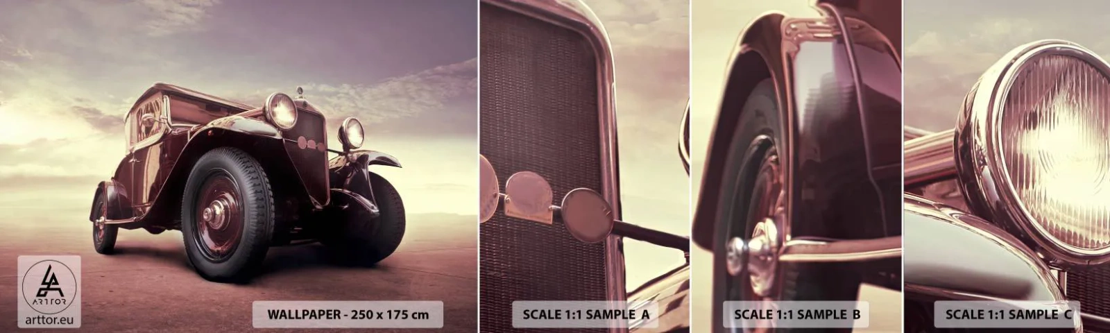 Photo Wallpaper Sample Self-Adhesive Deluxe Sticker - Let's Drive to the Past - Automotive, Retro car, Vintage - 100x30 cm