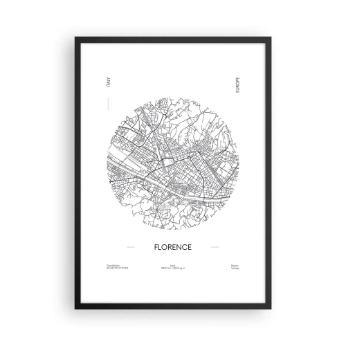 Poster in black frame - A minimalist map of Florence in black and white. - 50x70cm - Anatomy of Florence - Modern wall decoration for the living room and bedroom ARTTOR