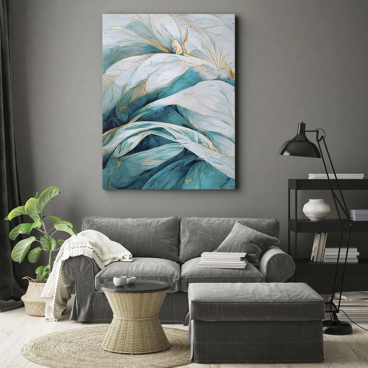Canvas picture - Blue Abstract with a Golden Motif - 50x70 cm