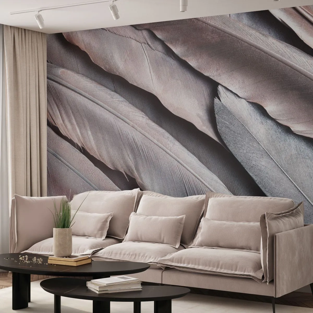 Photo Wallpaper Premium Canvas - In Pink Silverness - Bird's feather, Graphics, Boho - 250x175 cm