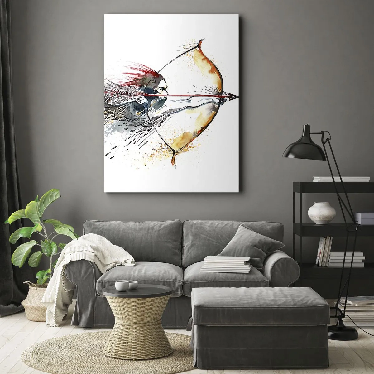 Canvas picture - Mythical Warrior with a Fiery Bow - 65x120 cm