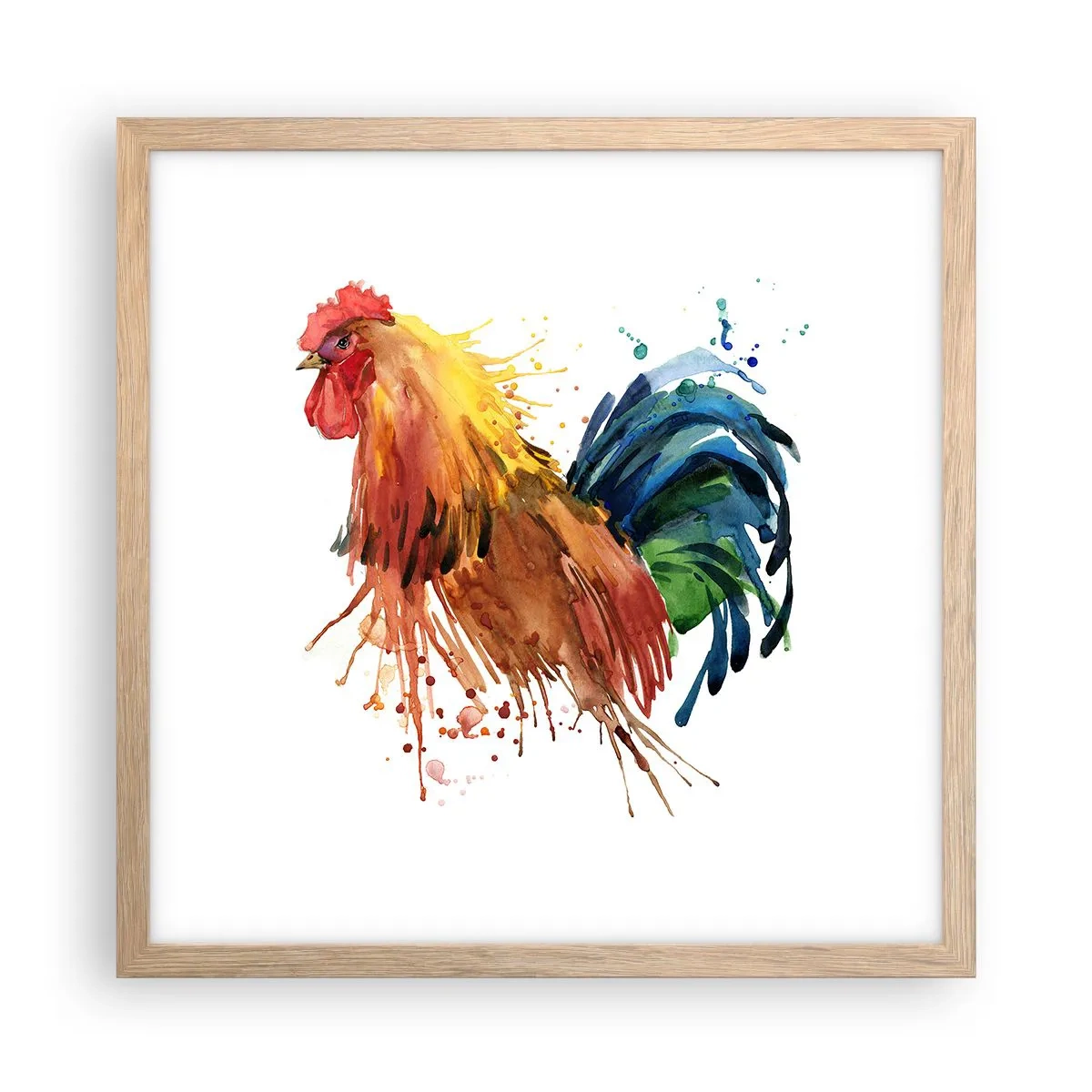 Poster in light oak frame - King Rooster - 40x40 cm
