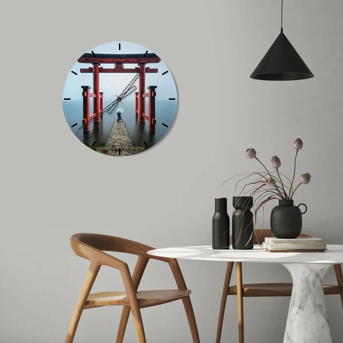 Wall clock - Clock on glass - Japanese Musings - 30x30 cm