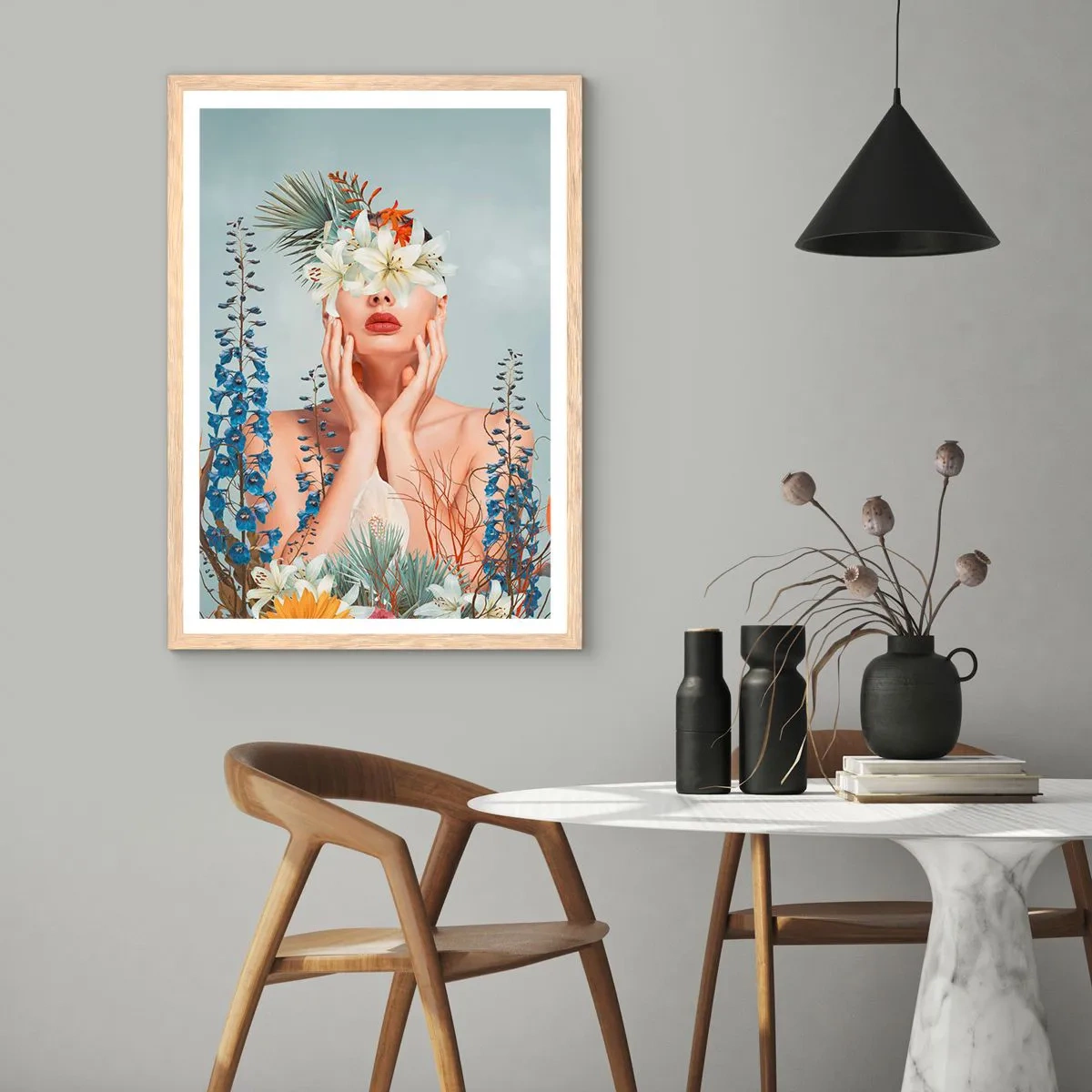 Poster in light oak frame - Woman – Flower - 40x50 cm