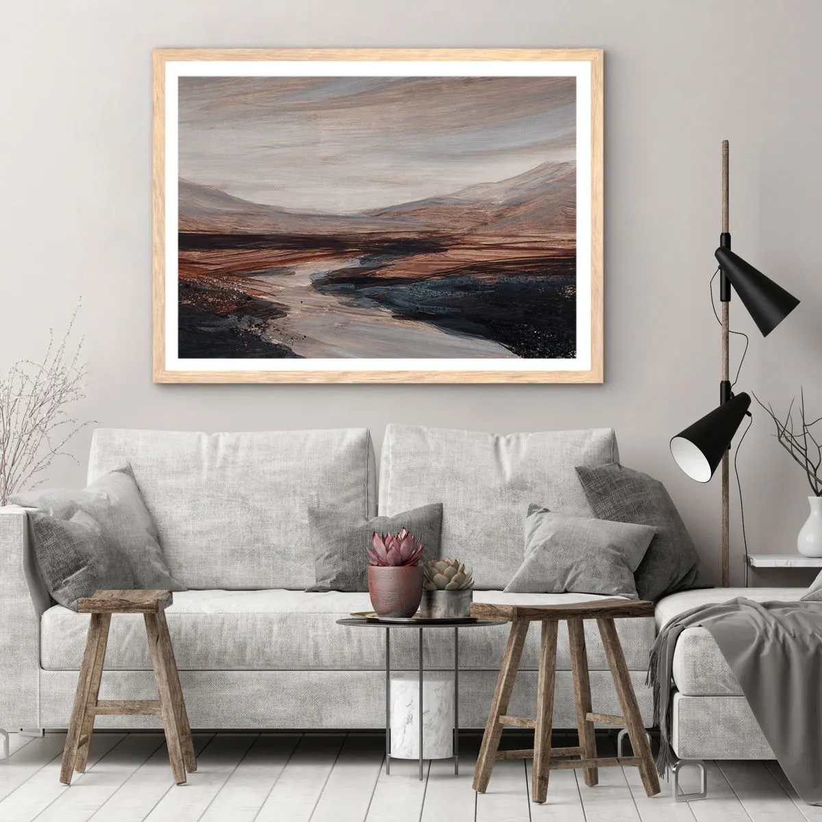 Poster in light oak frame - Quiet Valley - 100x70 cm