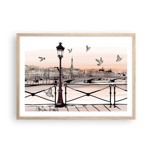 Poster in light oak frame - Over the Roofs of Paris - 70x50 cm