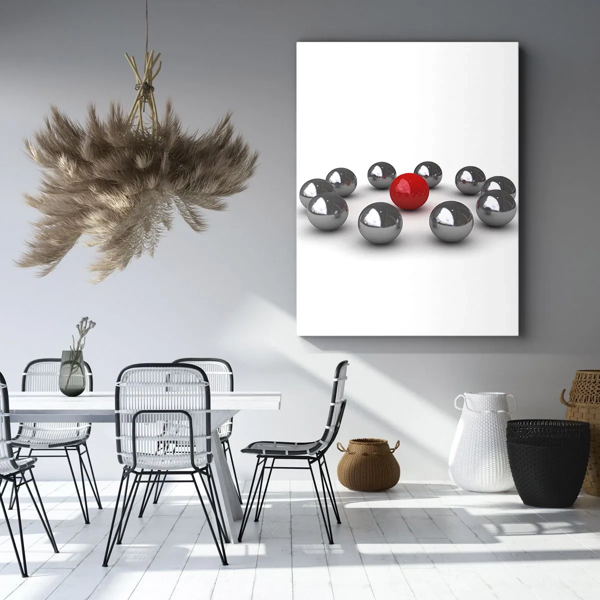 Canvas picture - Circle in Silver and Red - 70x100 cm
