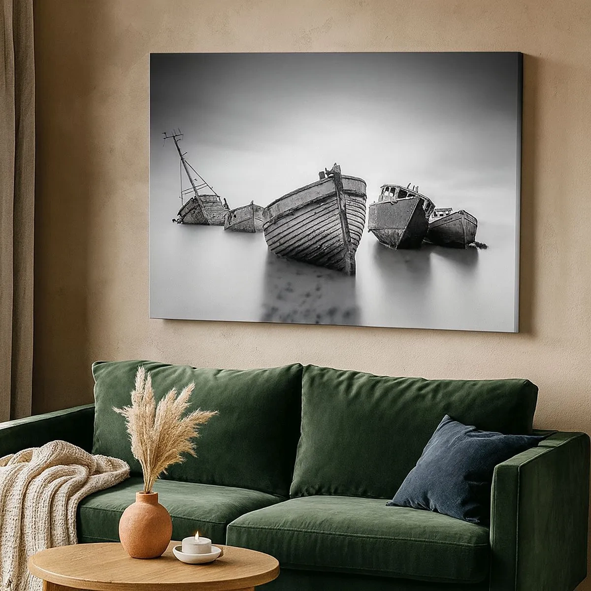 Canvas picture - Abandoned boats on calm water - 70x50cm - Now Only a Memory - Modern wall decoration for the living room and bedroom ARTTOR