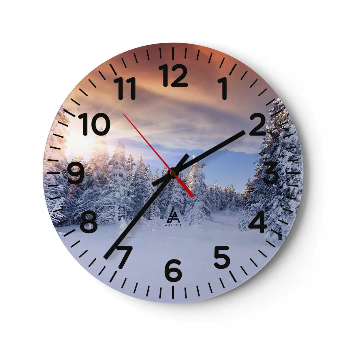 Wall clock - Clock on glass - Snowy Spectacle of Nature - 40x40 cm